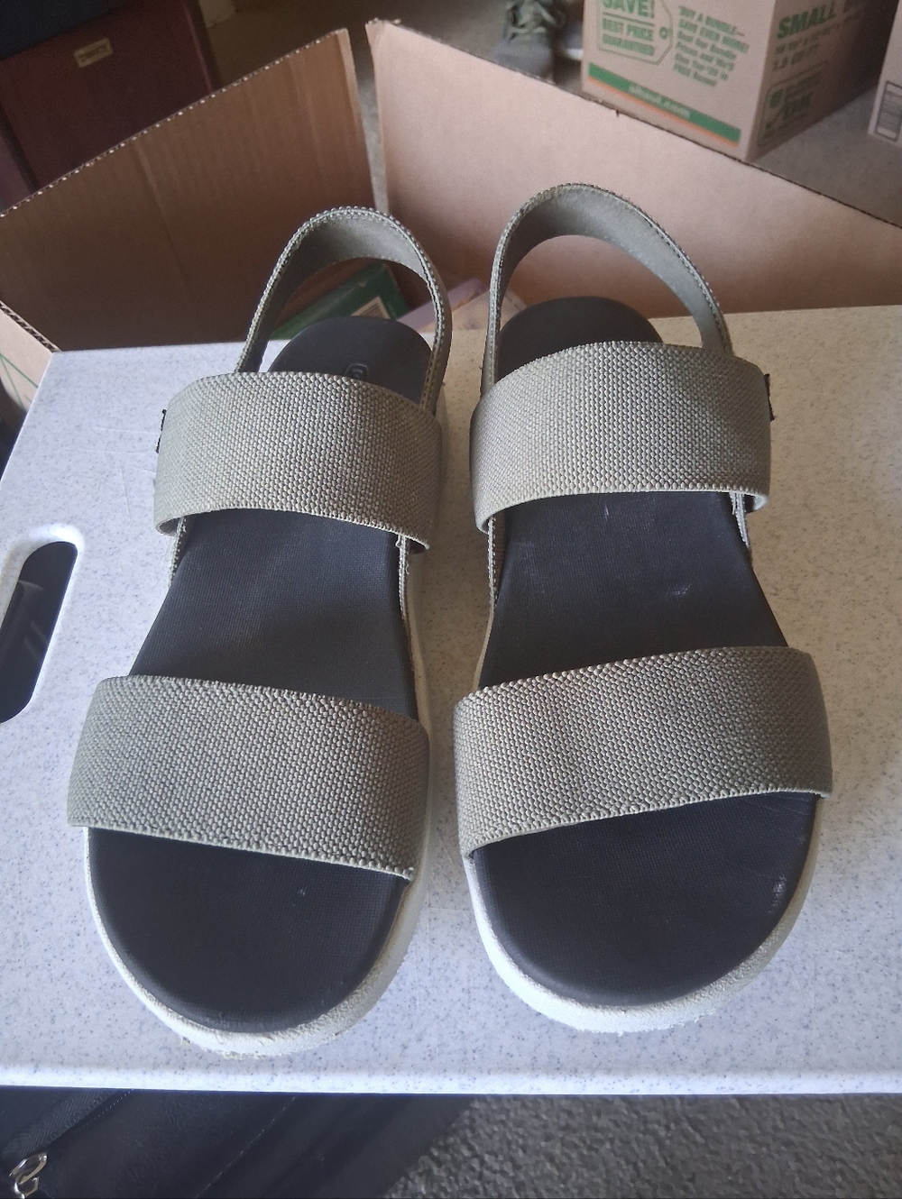 Womens Casual Olive Green Two-Strap Elastic Sandals Size 8